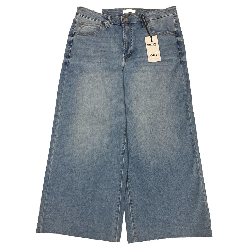 Women's OAT New York‎ High Rise Wide Leg Denim 12/31 NWT Raw Hem Light Wash